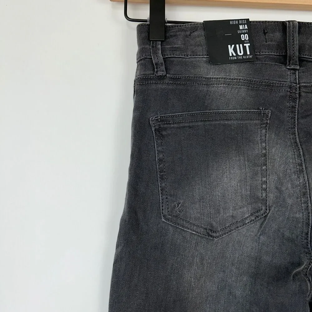 Kut From The Kloth Mia High‎ Rise Skinny Jeans Size 00 NWT Black Embroidered